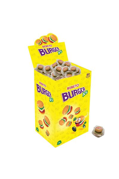 BEBETO Jeleu Burger XS – 10.5g x 80 Bucăți | Mini Jeleuri în Formă de Burger, Ambalate Individual