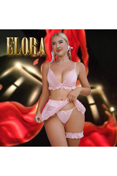 Elora Ρομαντικό Σετ Σουτιέν & Εσώρουχα με Δαντέλα σε Ροζ Χρώμα