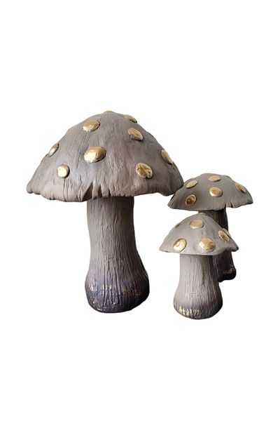 BV Decorative statuette, Set of 3 Mushrooms, Gray, 20 cm, DVTEB001