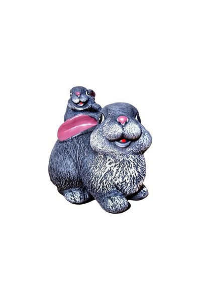 BV Decorative statuette, Rabbit with chicks, Gray, 24 cm, DV04-12A