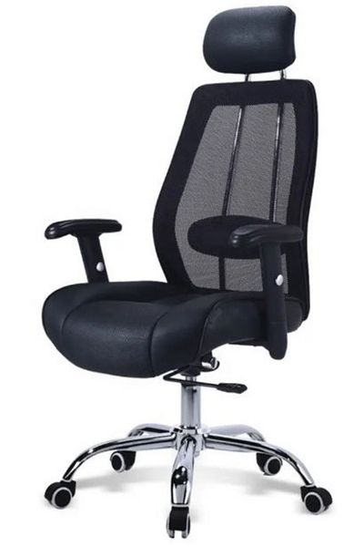 AWF AL WADI FURNITURE Roby Ergonomic High-Back Manager Office Chair , Adjustable Armrest, and PU Leather Mesh Back - Black