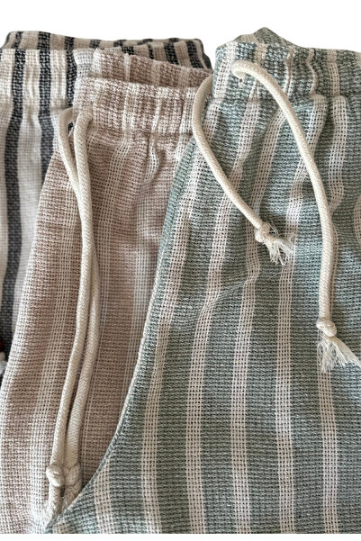 clavia Comfortable Fit Wide Leg High Waist Loose Cut Pants Breathable 100% Cotton Mint Green-Cream