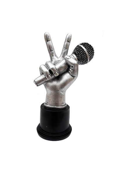 BV Hand-shaped ornament with microphone, showing the victory sign, Gray, 620E