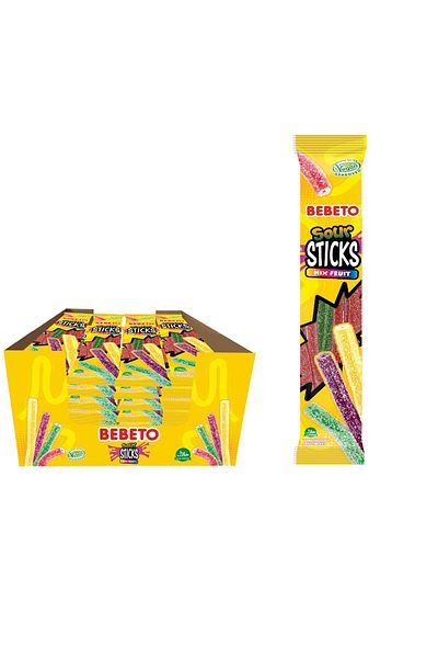 BEBETO Sour Stick – Tutti Frutti – 30g x 24 Bucăți | Jeleuri Acrișoare Umplute cu Aromă Fructată