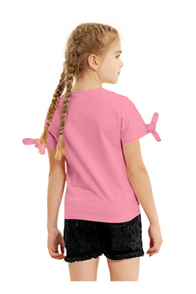 LAUREN SMITH Kids Girls Fashion Tie up Sleeve Tee with Foil Print 100 percent Cotton