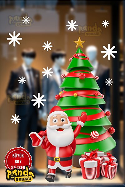 PANDA SOKAĞI ملصق زجاجي لمقهى سانتا كلوز للعام الجديد ومحل العمل