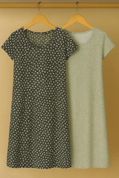 COTENCONCEPT 2 Pieces Draped Comfortable Fit Daily Combed Cotton Fabric Dress