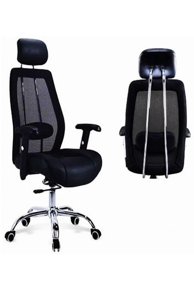 AWF AL WADI FURNITURE Roby Ergonomic High-Back Manager Office Chair , Adjustable Armrest, and PU Leather Mesh Back - Black