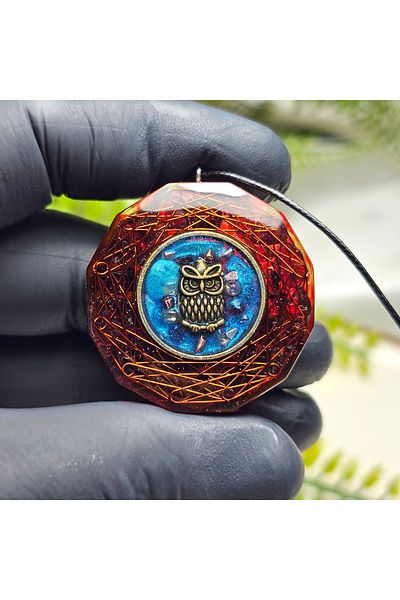 Singincraft Owl - Copper Mandala - Apatite - Garnet Orgonite Necklace - (Handmade Design Products)