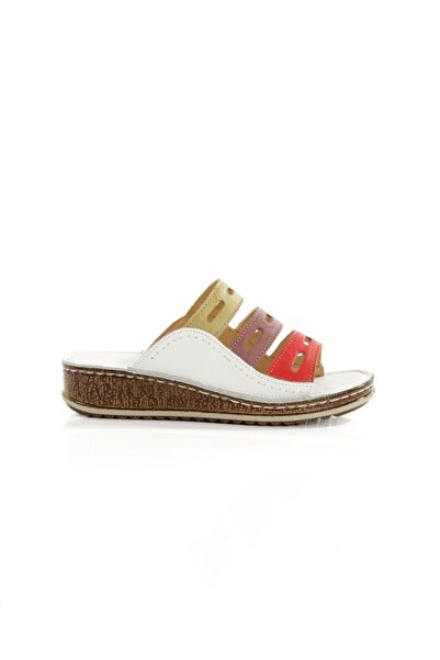 Modabuymus Viba Multicolored White Genuine Leather Daily Women's Slippers