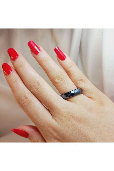 Crystal Atelier Certified Black Natural Agate Stone Evil Eye Ring