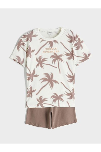 LC Waikiki LCW Kids Ecru Crew Neck Ανδρικό T-Shirt και σορτς