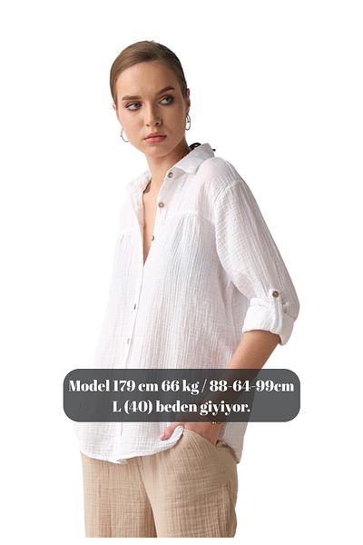 clavia Summer Muslin Shirt, Loose Shoulder Wide Fit Casual Muslin Shirt