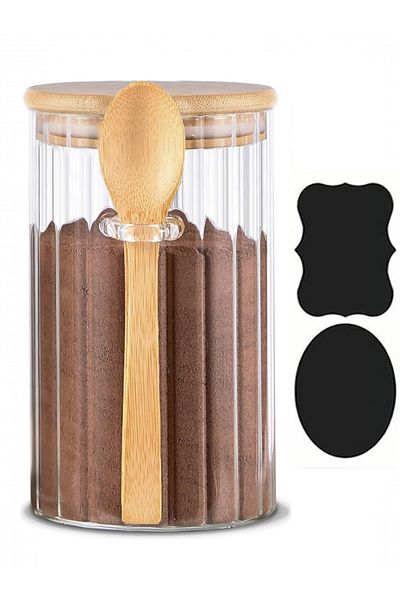 Yenigeldi Bamboo 1 Piece Large Airtight Glass Jar with Spoon Lid