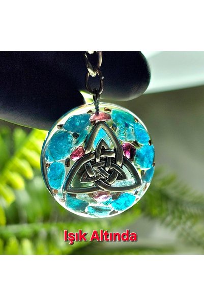 Singincraft Silver Triquetra - Apatite - Orgonite Keychain - (Handmade Design Products)