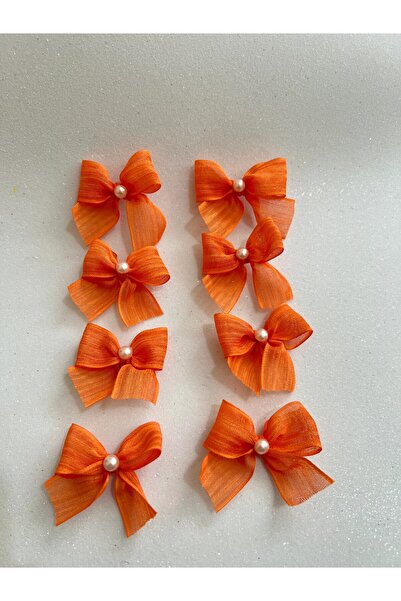 Light of Love İnci Detaylı Turuncu Keten Kurdele Hazır Fiyonk - 25 Adet