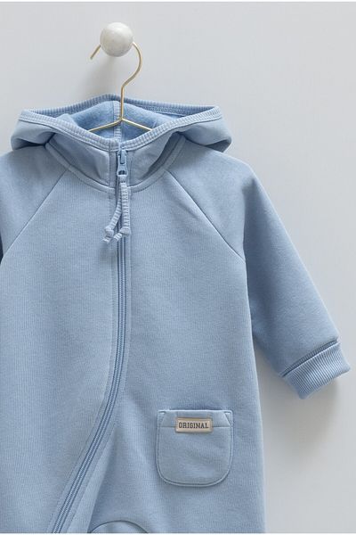 Caramell 3 Thread Raised Hooded Baby Boy Jumpsuit (1-12 Months)