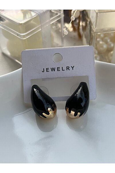 Metal أقراط على شكل قطرة سوداء مع تفاصيل ذهبية