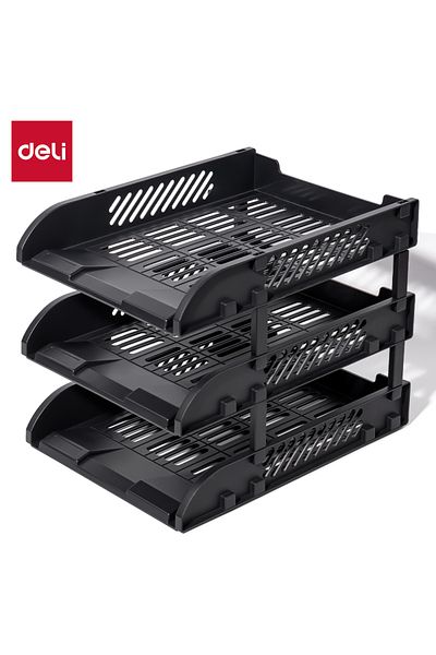 Deli E9213-BK File Tray 3-Tier Stackable Organizer 325×241×255mm – ideal for office desktop sorting