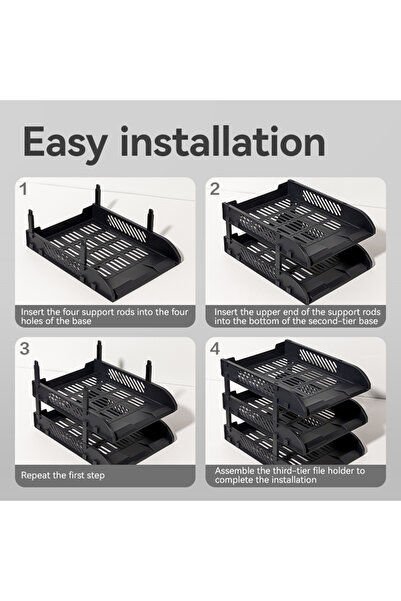 Deli E9213-BK File Tray 3-Tier Stackable Organizer 325×241×255mm – ideal for office desktop sorting