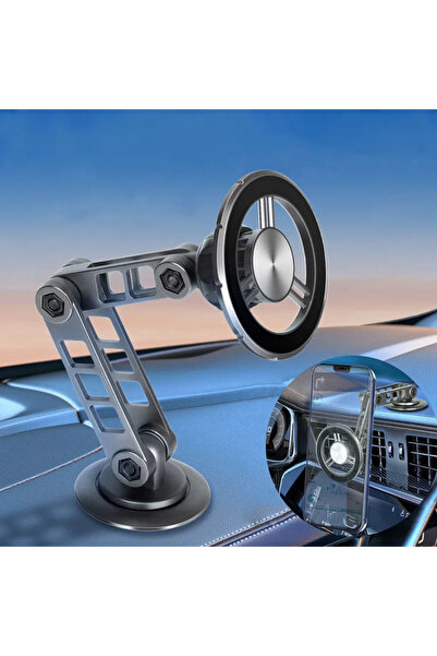 LUDORA Suport telefon auto, brat metalic din aliaj, magnet puternic, pe parbriz sau bord, rotire 360 grade