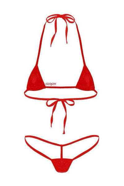 Cicişim Red Leather Look Drawstring Bikini Set