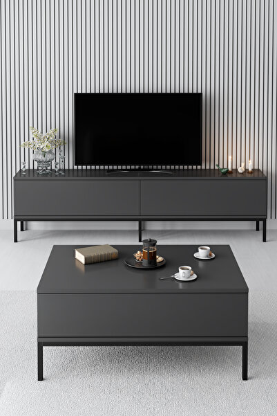 Modatte LORA SİYAH METAL AYAKLI ANTRASİT TV ÜNİTESİ