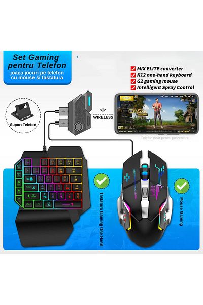 LUDORA Phone Gaming Kit with 39-key One Hand Keyboard and mouse, RGB Lighting, Android Compatible