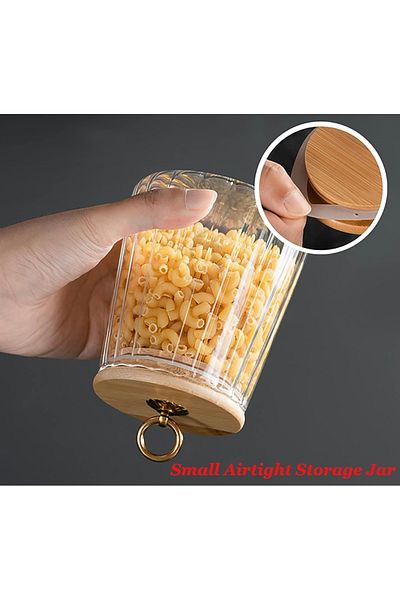 Yenigeldi 1 Piece 700 ml Striped Heat Resistant Glass Jar with Ring Bamboo Lid