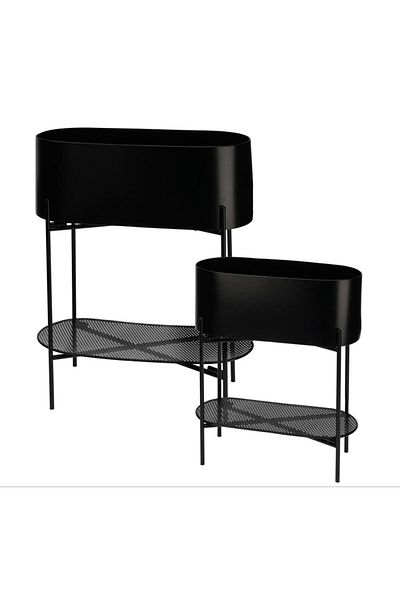Koopman Set suport Ghiveci pentru plante si flori, Azay Design, din metal negru, cu picioare si polita, H 45