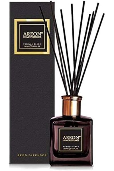 Areon Home Perfume Reed Diffuser Premium 10 Rattan Reeds, Vanilla Black, 150 Ml