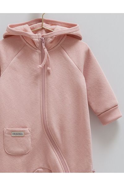 Caramell 3 Thread Raised Hooded Baby Girl Jumpsuit (1-12 Months)