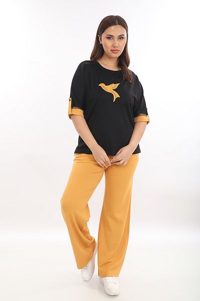 EXİTLİNE Women's Side Sleeve Mesh Mustard Color Suit