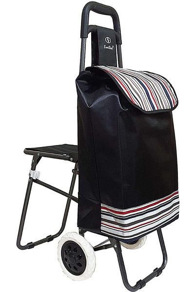 TrentonGCC Multifunctional Shopping Trolley with Foldable Seat | Large Wheels, Striped Flap, Sturdy Design