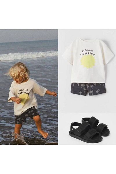 ZRA Vanilla Avenue Hello Sunrise Sun Printed Unisex T-Shirt Shorts Bottom Top Kids Set