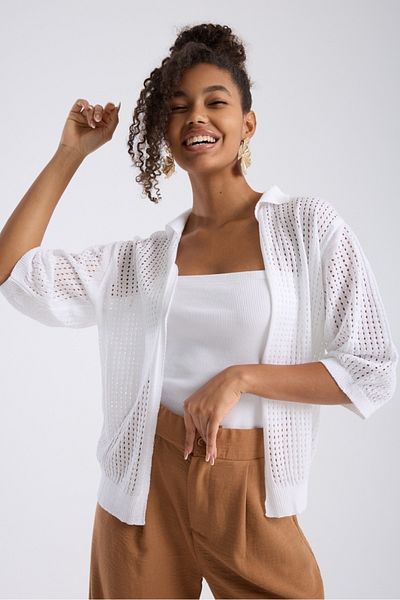 Su Moda Women's Cardigan Summer Thin Hole Open Front Capri Sleeve Comfortable Mold
