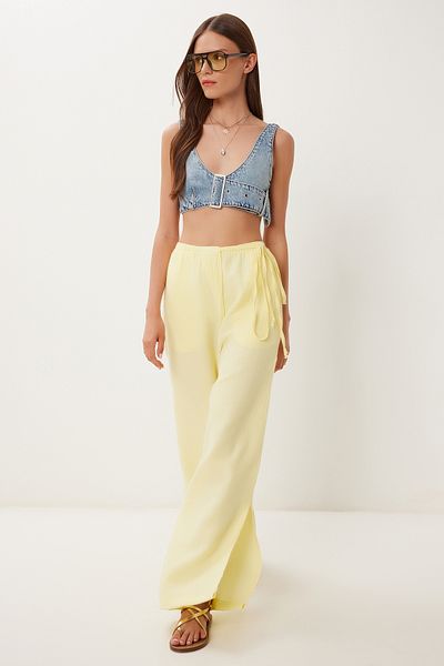 Lovelyİstanbul Lacing Detailed Slit Muslin Trousers Yellow Lbv0066