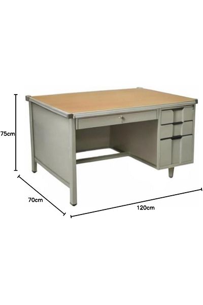 AWF AL WADI FURNITURE Ofsy Heavy Duty Industrial Quality Lockable Steel Office Table with Wooden Top – Beige & Grey