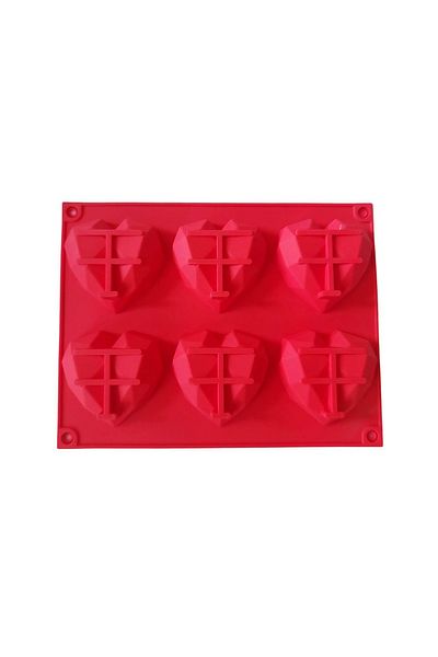 BV Diamond heart-shaped silicone cake mold, Red, 6 cavities, 22 cm, 435COF-1