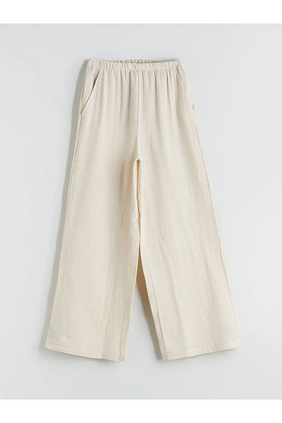 LC Waikiki Xside Beige Elastic Waist Textured Women's Trousers