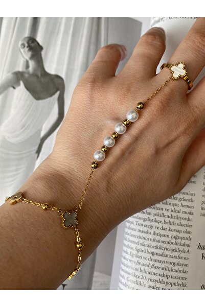 Pinery Jewels Yonca Yüzüklü Sıralı İncili Paslanmaz Çelik Kadın Şahmeran
