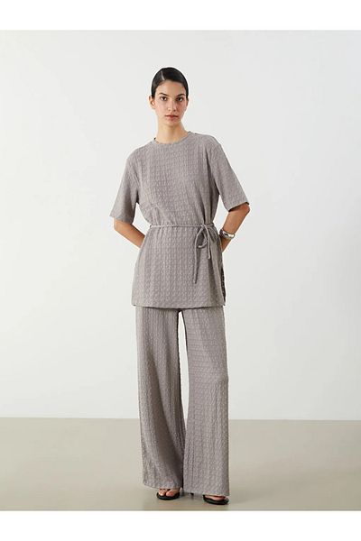 LC Waikiki Lcw Modest Gray Elastic Waist Textured Women's Trousers