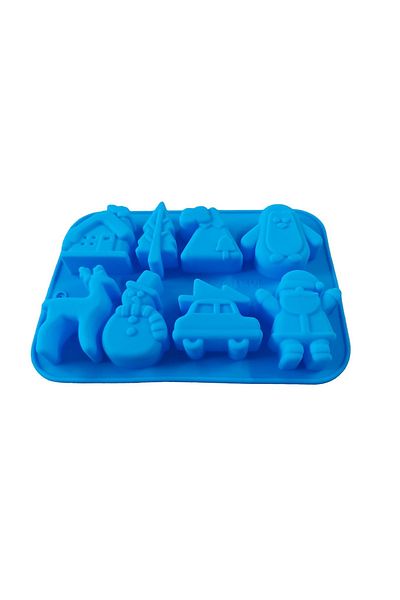 BV Formă de tort din silicon, temă de Crăciun, 8 cavități, Albastră, 20 cm, 482COF
