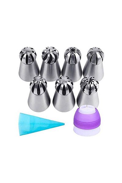 BV 10-piece set, 7 Cake Decorating Tips, 1 silicone bag, 1 adapter, 100 bags, 562COF