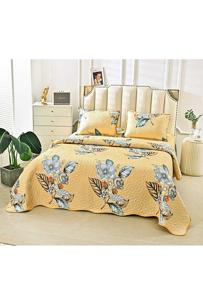 FIONNA.RO Quilted Cotton Quilt With Two Sides - Yellow