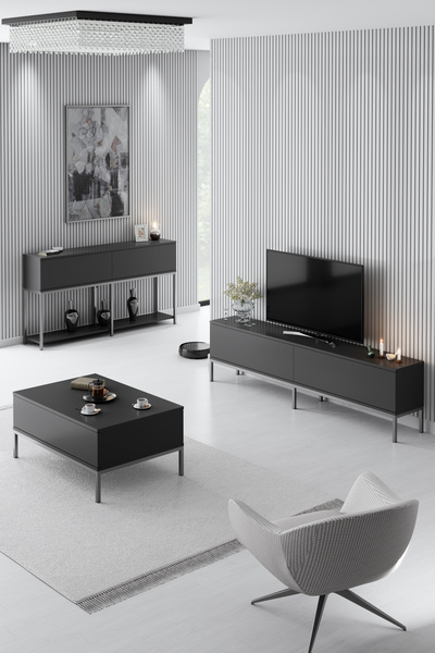 Modatte LORA GÜMÜŞ METAL AYAKLI ANTRASİT TV ÜNİTESİ