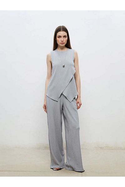 LC Waikiki Soulife Gray Women's Linen Blend Trousers with Elastic Waist