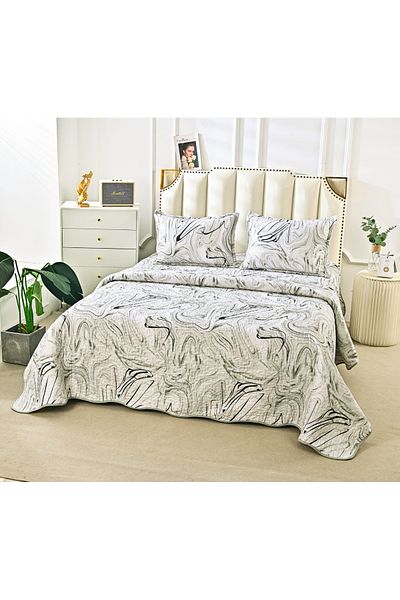 FIONNA.RO Double-Sided Quilted Cotton Blanket - Marble Grey