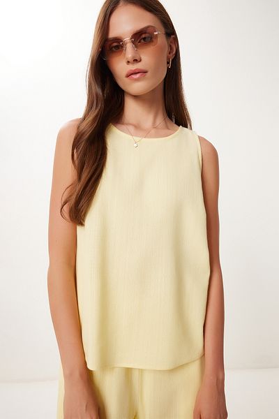 Lovelyİstanbul Linen Blouse Pants Set Yellow Lmc0062