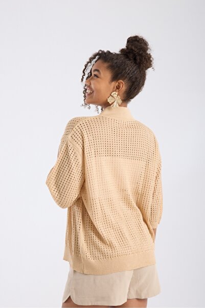 Su Moda γυναικεία ζακέτα καλοκαιρινή λεπτή διάτρητη ανοιχτή μπροστινή μανίκια κάπρι casual fit